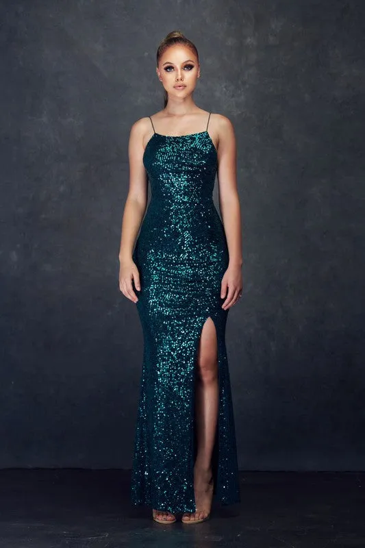 Emerald Green Stretch Sequin Dress