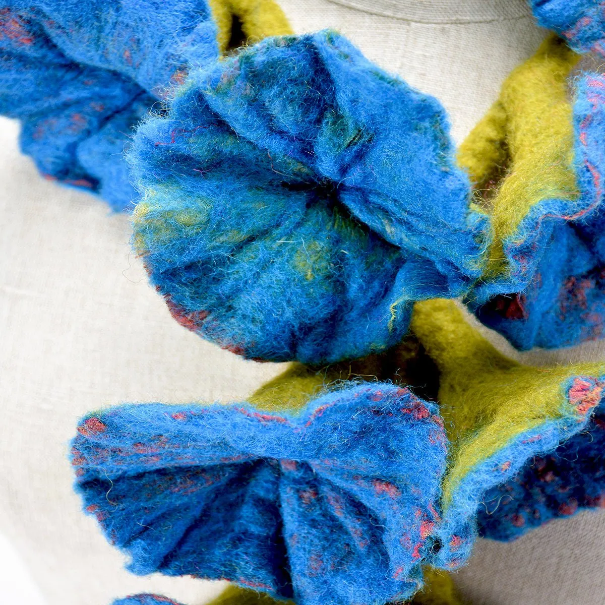 Felted Flower on Vintage Silk Scarves- Blue