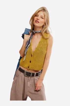 Free People Close To Me Vest in Mustard Gold