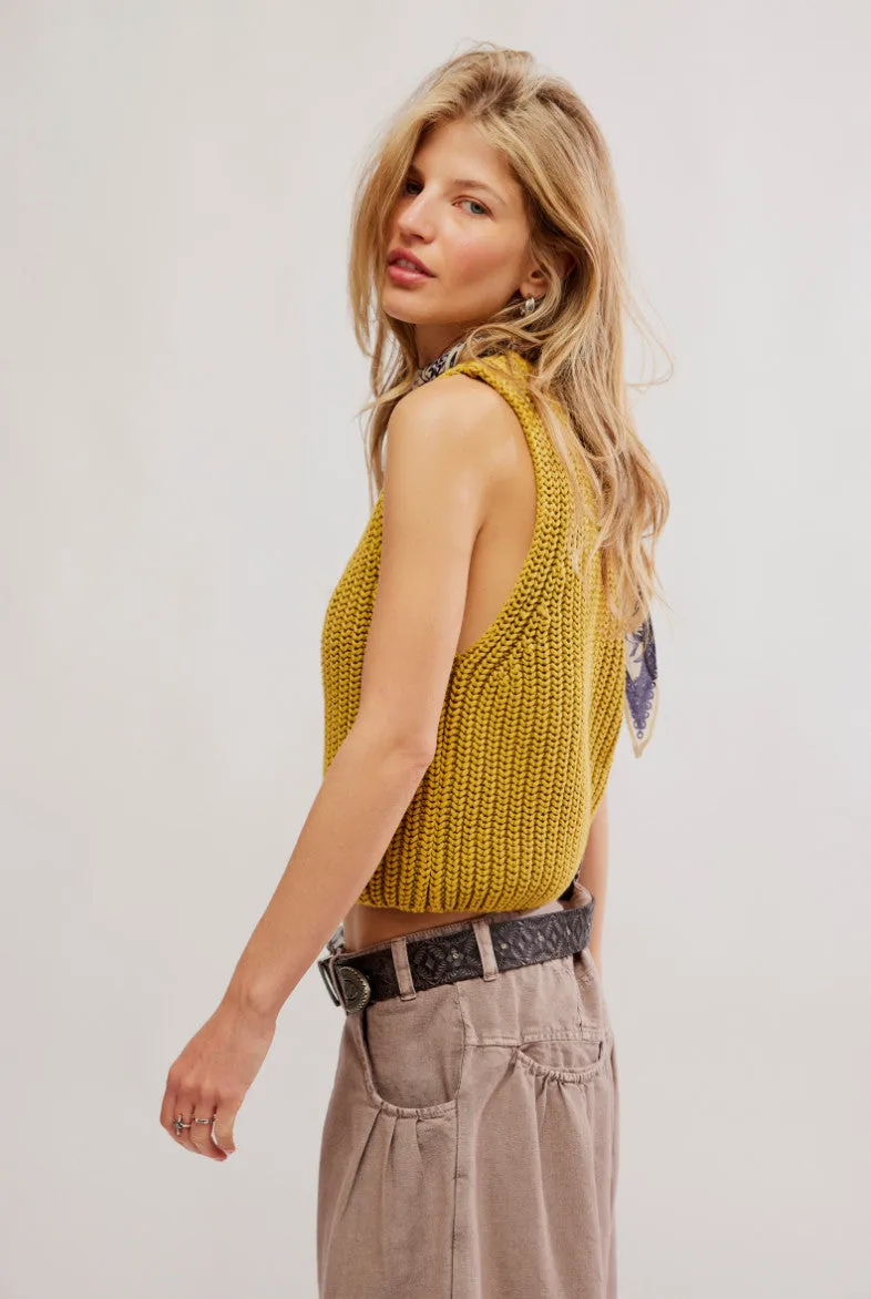 Free People Close To Me Vest in Mustard Gold