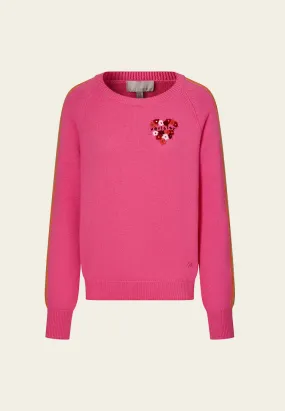 Fushia Ribbed Patchwork-shoulder Embroidered-detail Sweater