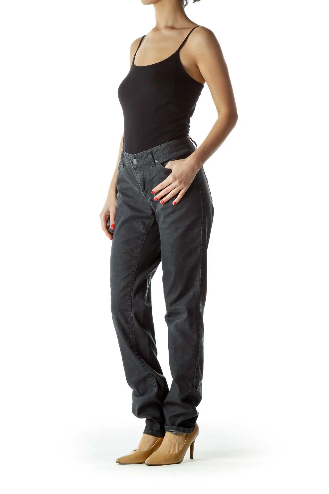 Gray Casual Straight-Leg Pants