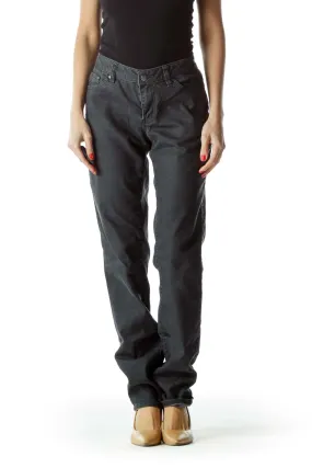 Gray Casual Straight-Leg Pants