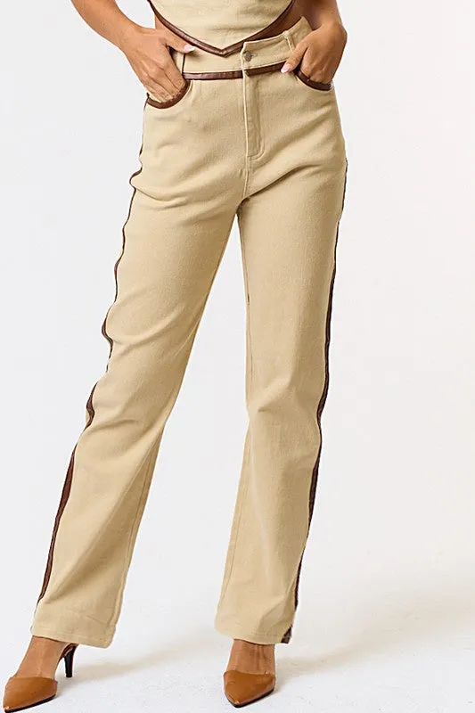 Jenna Leather Binding Straight Pants