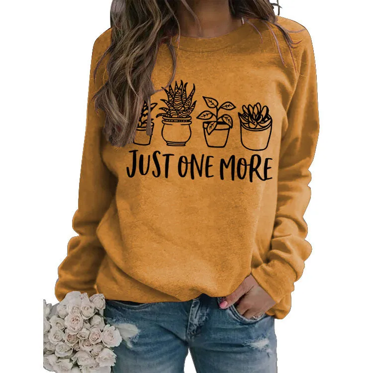 Just One More Pullover Simple Round Neck Top Long Sleeve Loose Sweater