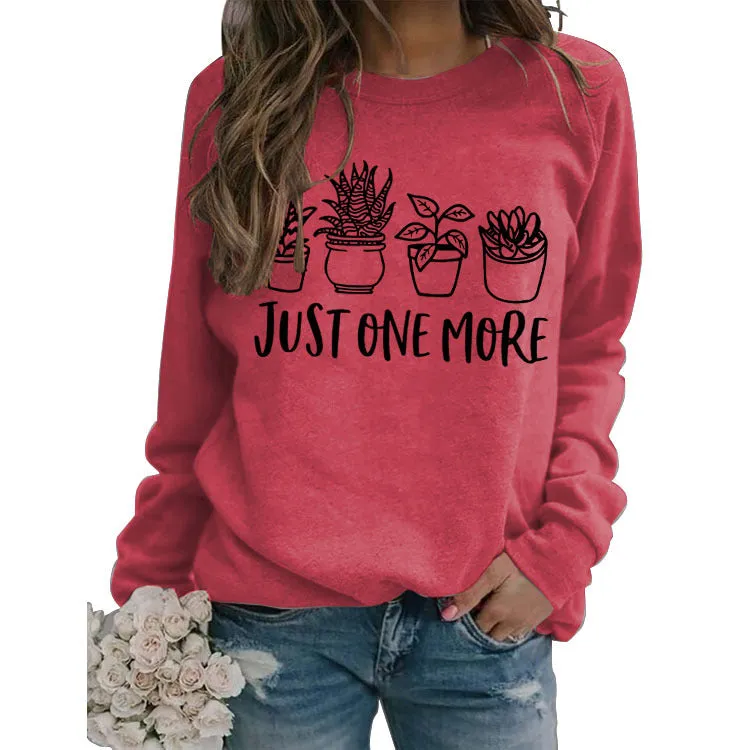 Just One More Pullover Simple Round Neck Top Long Sleeve Loose Sweater