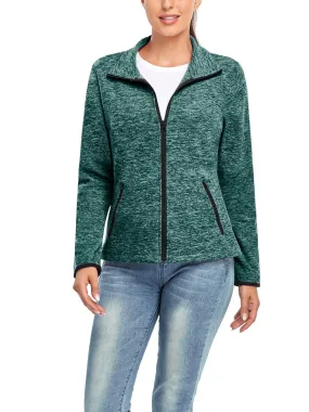 Lake Green Stand-collar Long-sleeve Fleece Jacket For Women