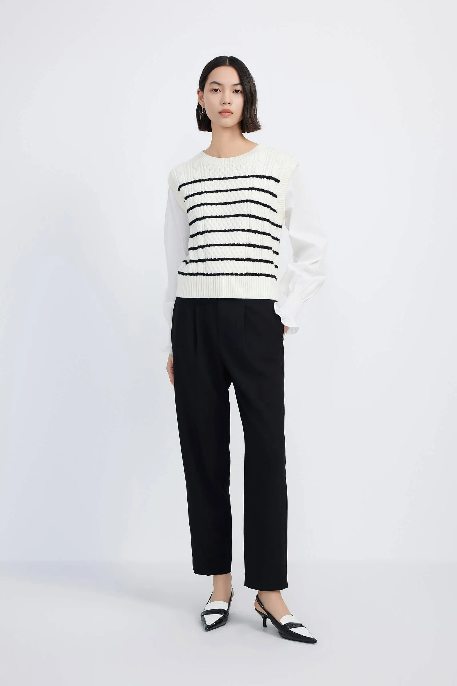 LILY Faux Two-Piece Striped Sweater