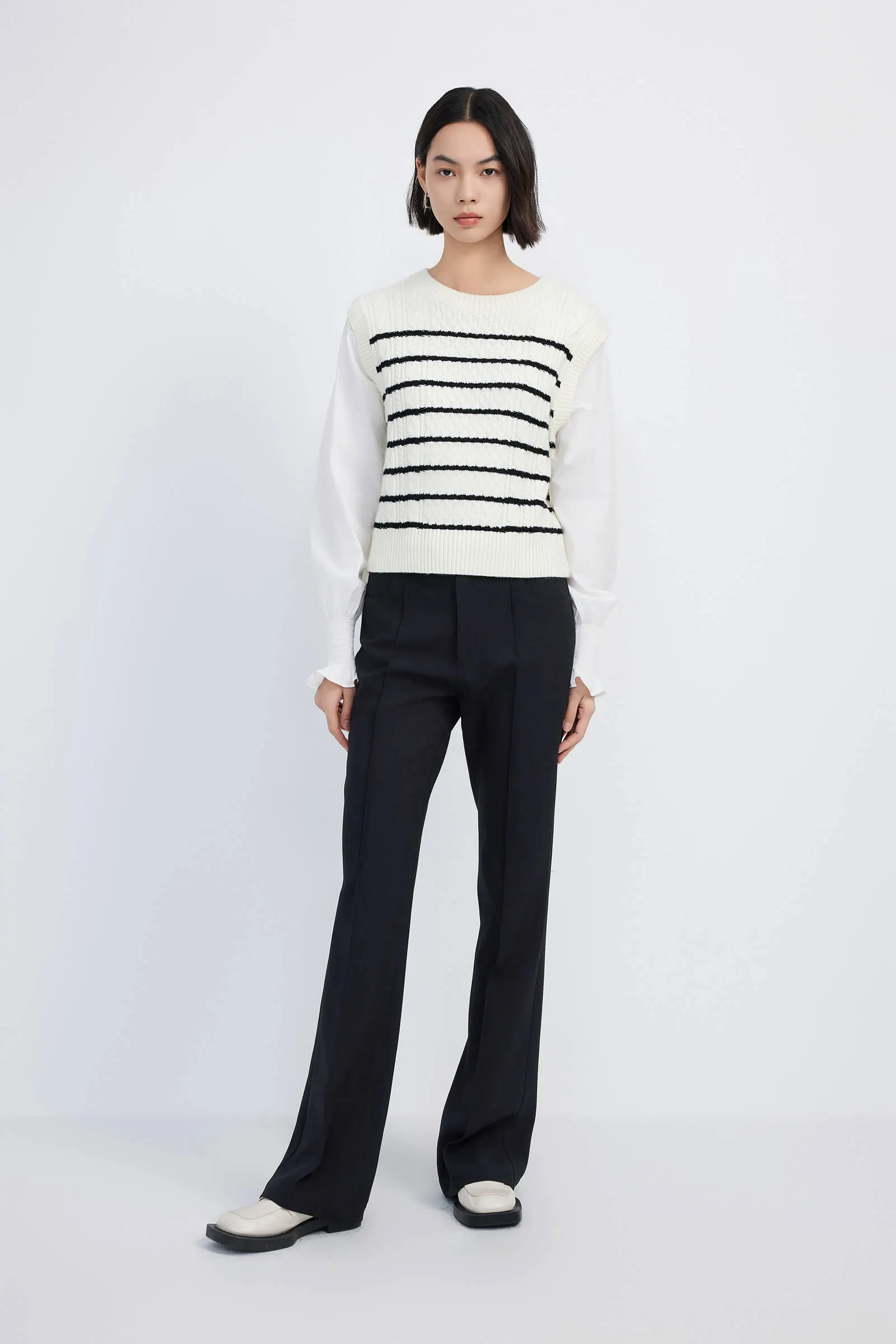 LILY Faux Two-Piece Striped Sweater