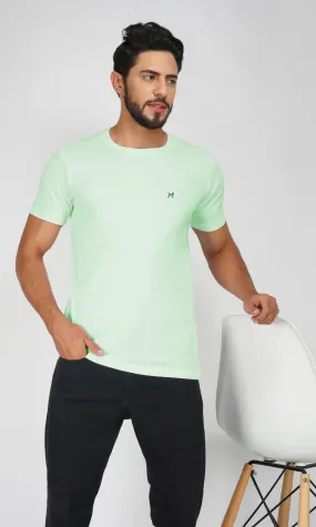 Mebadass Cotton Mens Basic Solid Halfsleeves T-shirts - Pista