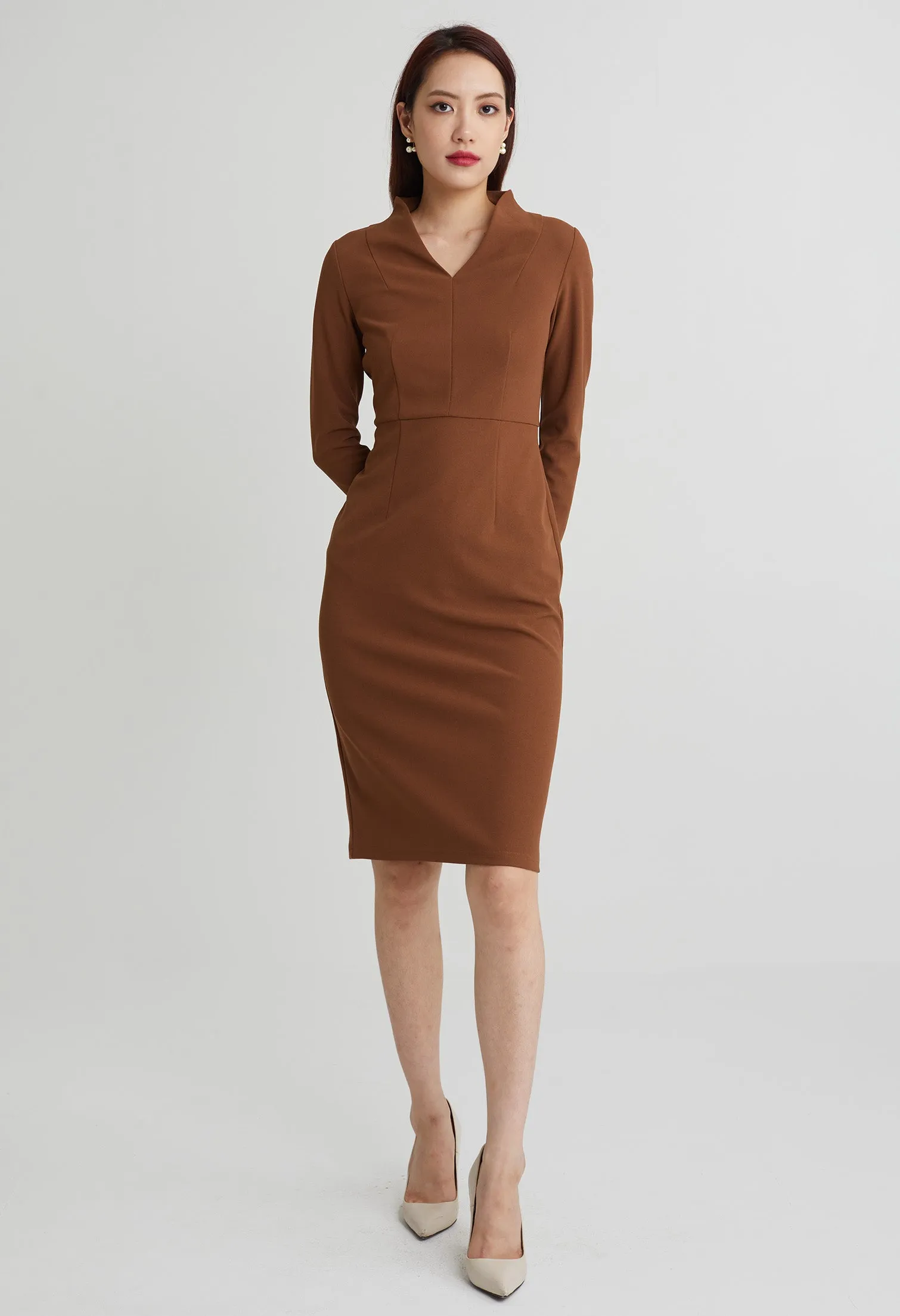 Minimalist V-Neck Midi Dress