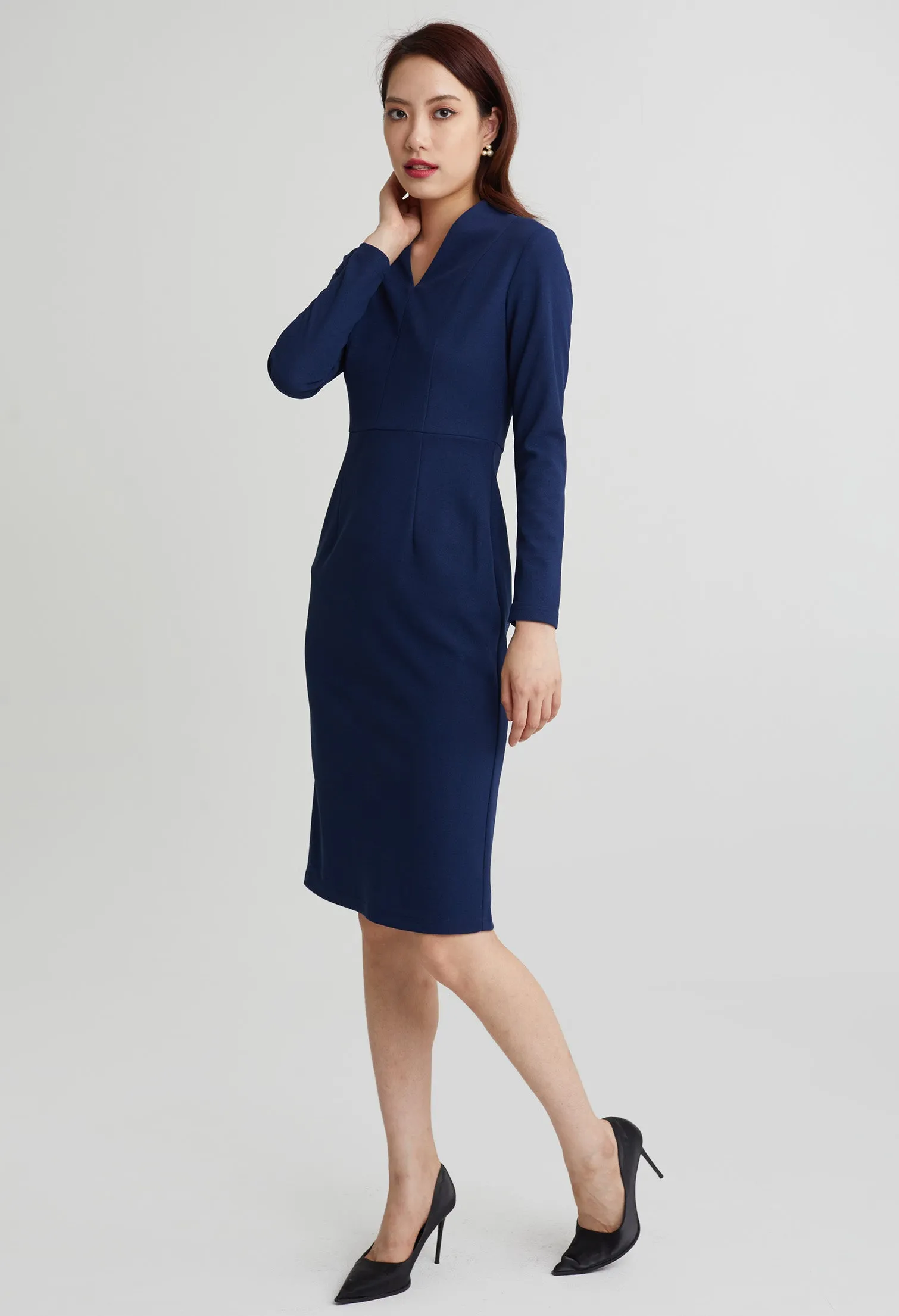 Minimalist V-Neck Midi Dress