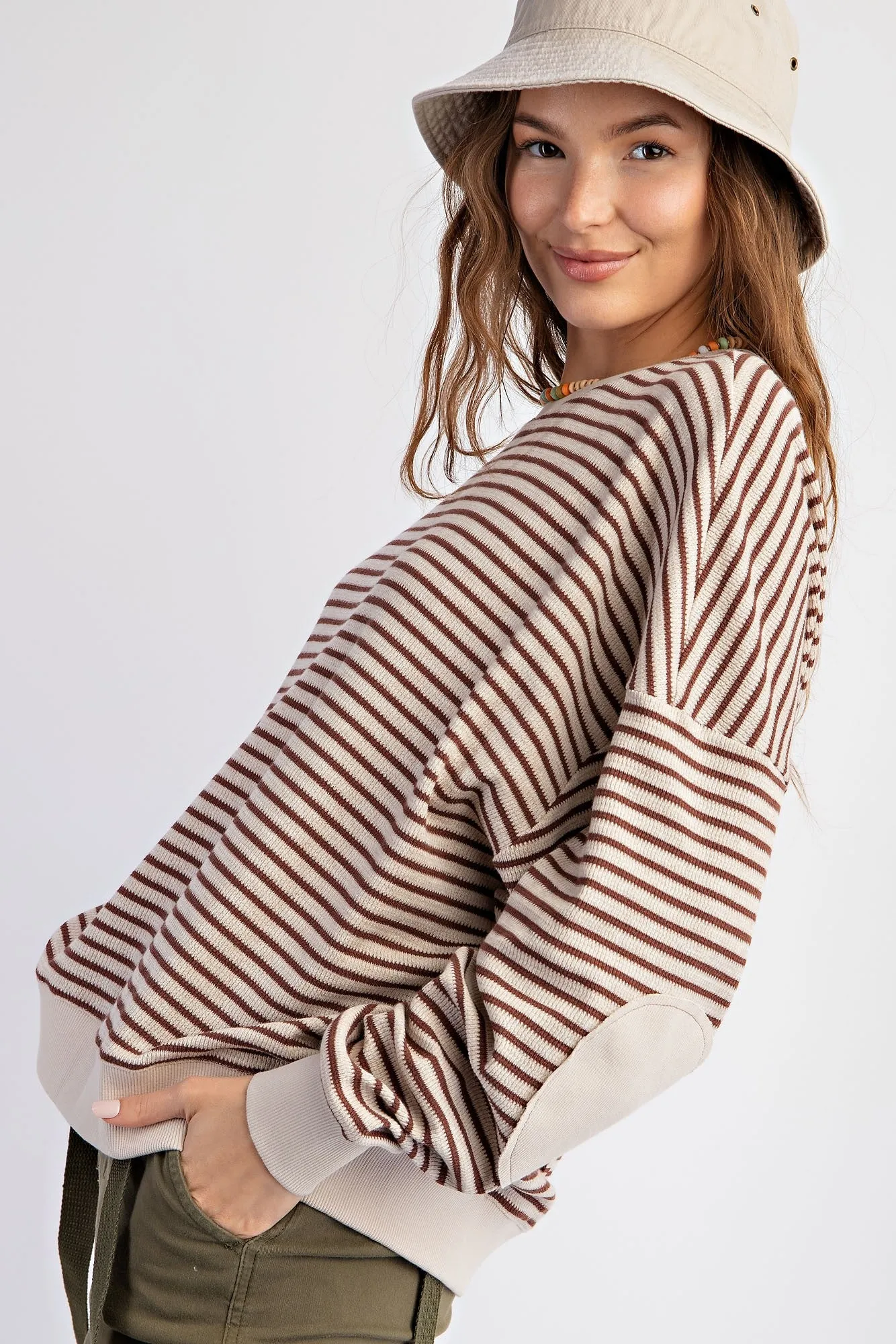 Mocha Striped Thermal Knit Top