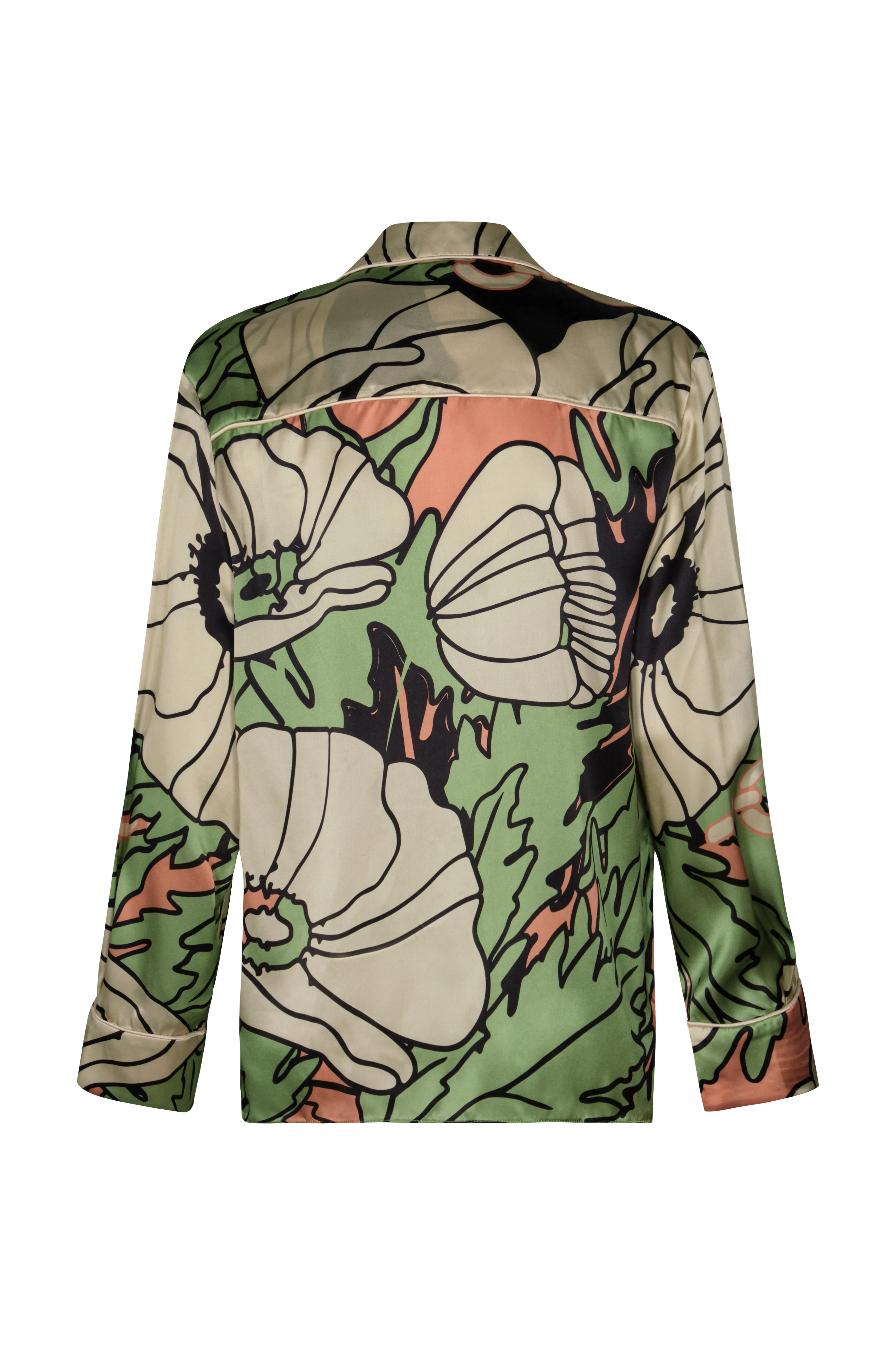 Noches De Luna Satin Silk Shirt / Sage Gladiolos Garden