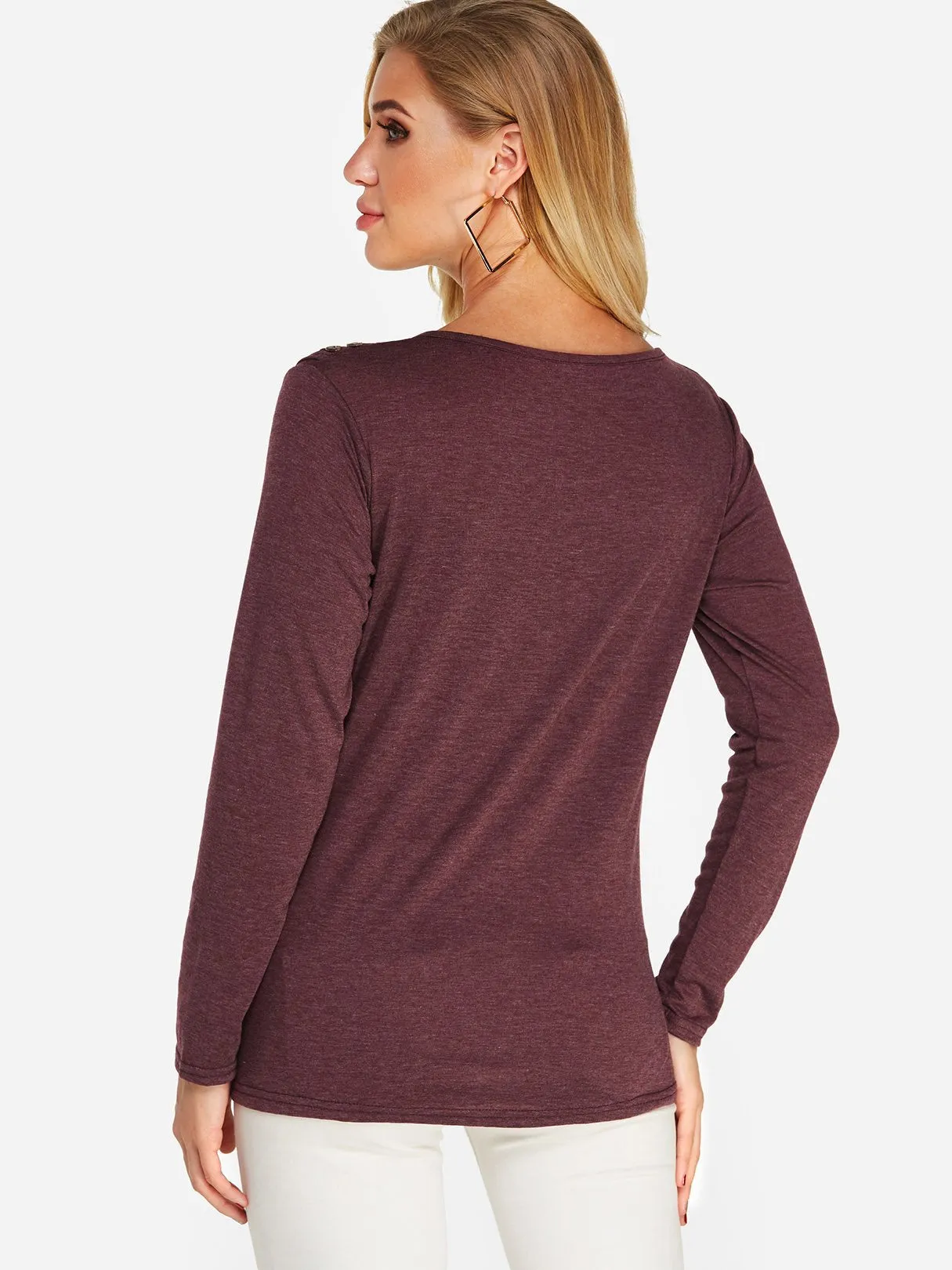 OEM ODM Plain Crossed Front Long Sleeve Irregular Hem Purple T-Shirts