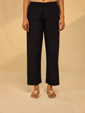 Plain Black Cotton Straight Pant