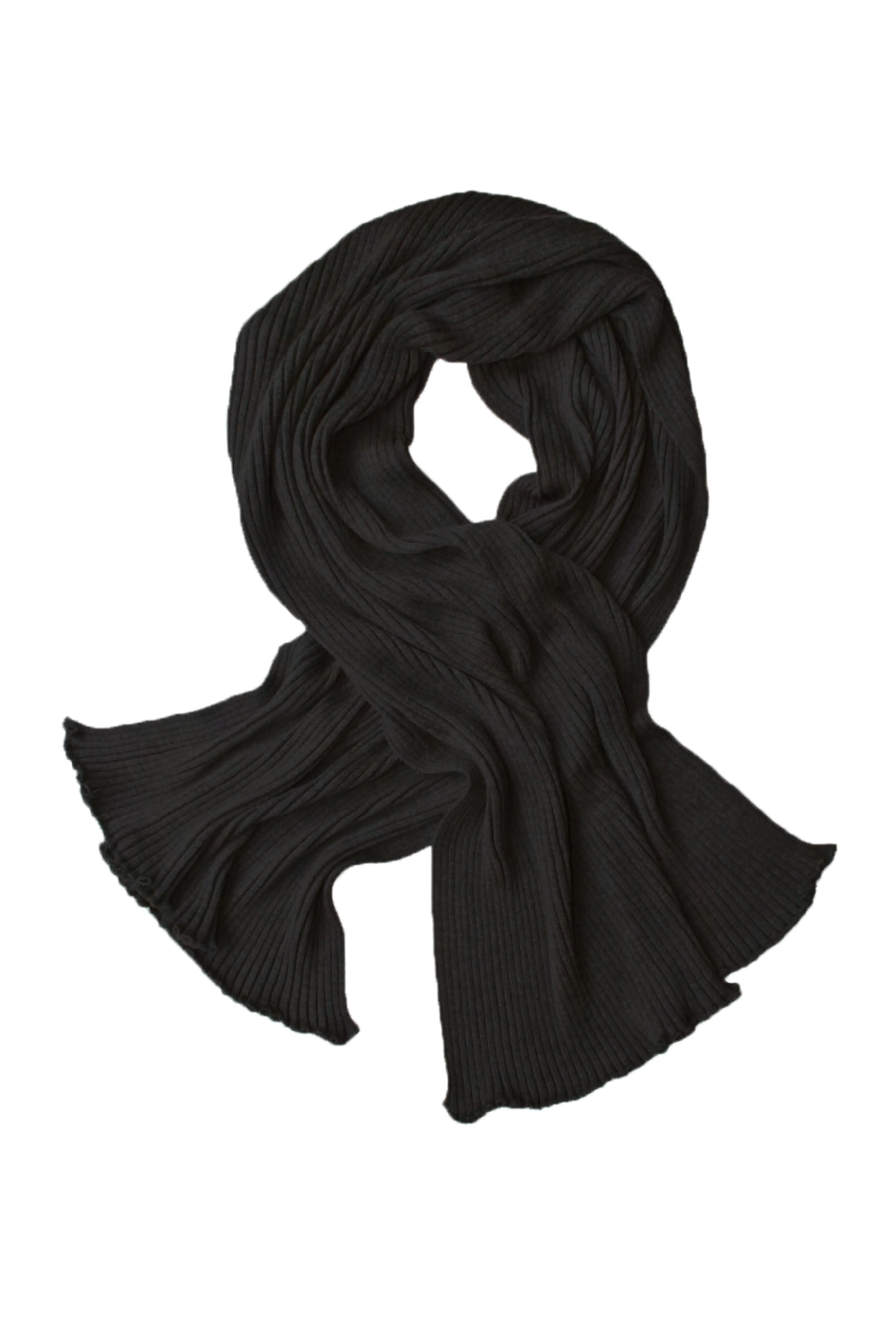 Pleated Merino Wool Scarf XL in Black color