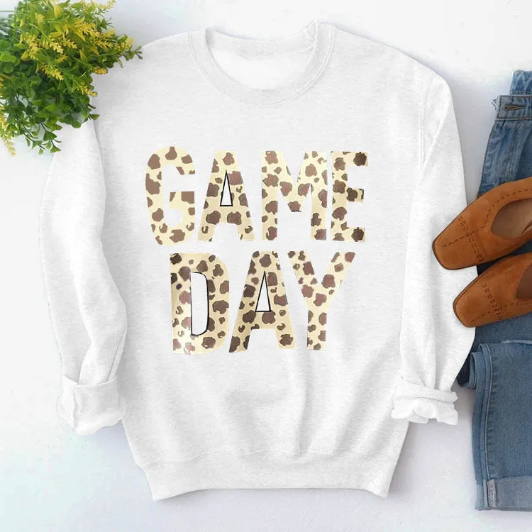 Pullover Simple Round Neck Top Long Sleeve Game Day Printed Loose Sweater