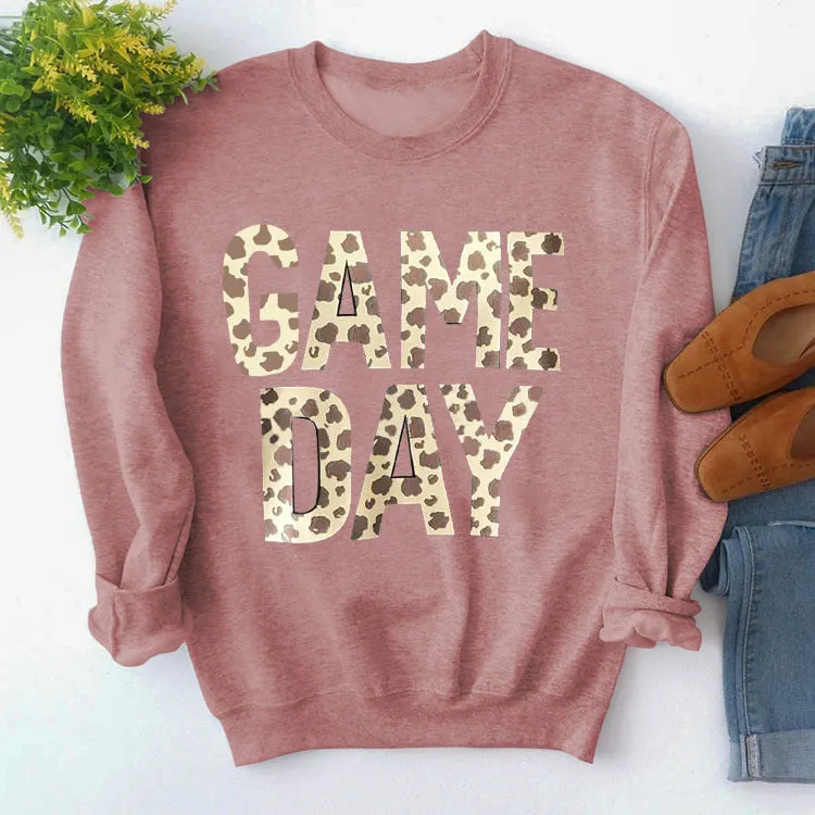 Pullover Simple Round Neck Top Long Sleeve Game Day Printed Loose Sweater