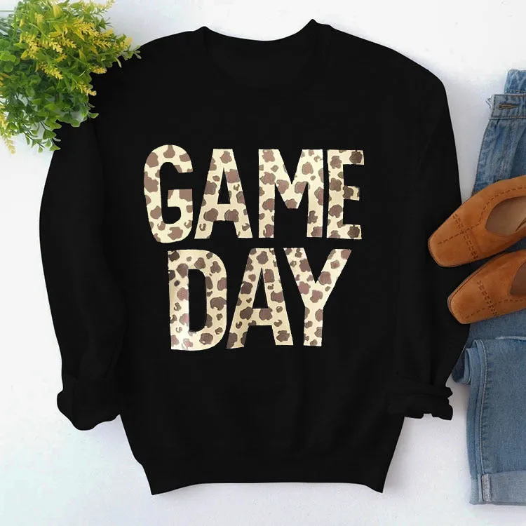 Pullover Simple Round Neck Top Long Sleeve Game Day Printed Loose Sweater