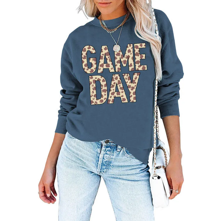 Pullover Simple Round Neck Top Long Sleeve Game Day Printed Loose Sweater