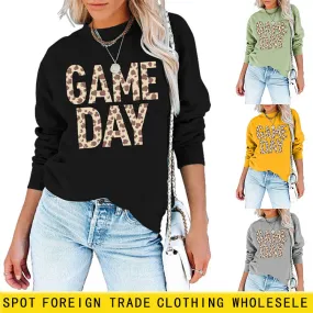 Pullover Simple Round Neck Top Long Sleeve Game Day Printed Loose Sweater