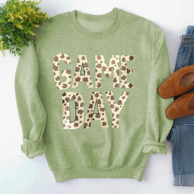 Pullover Simple Round Neck Top Long Sleeve Game Day Printed Loose Sweater