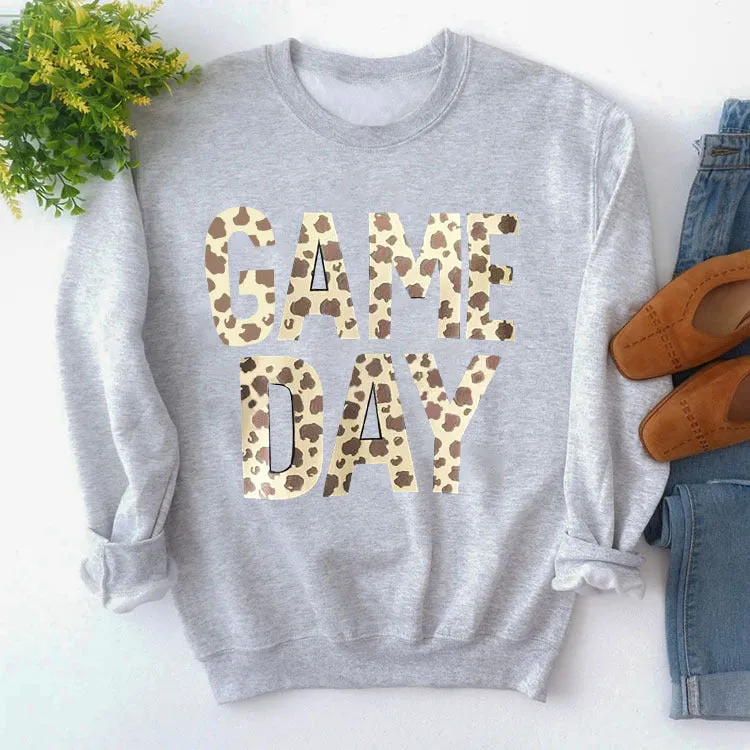 Pullover Simple Round Neck Top Long Sleeve Game Day Printed Loose Sweater