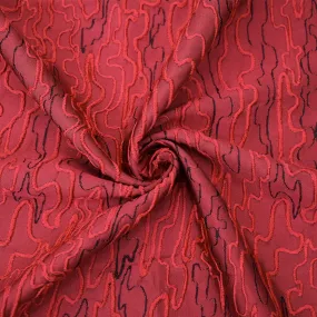 Red-Black Polyester Abstract Embroidered Jacquard Woven Fabric