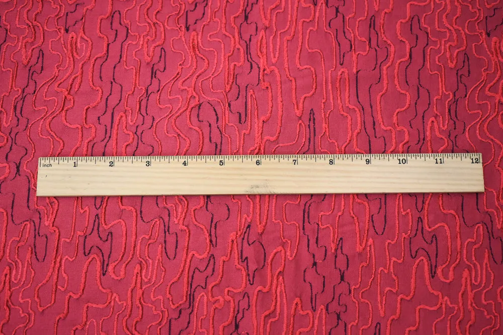 Red-Black Polyester Abstract Embroidered Jacquard Woven Fabric