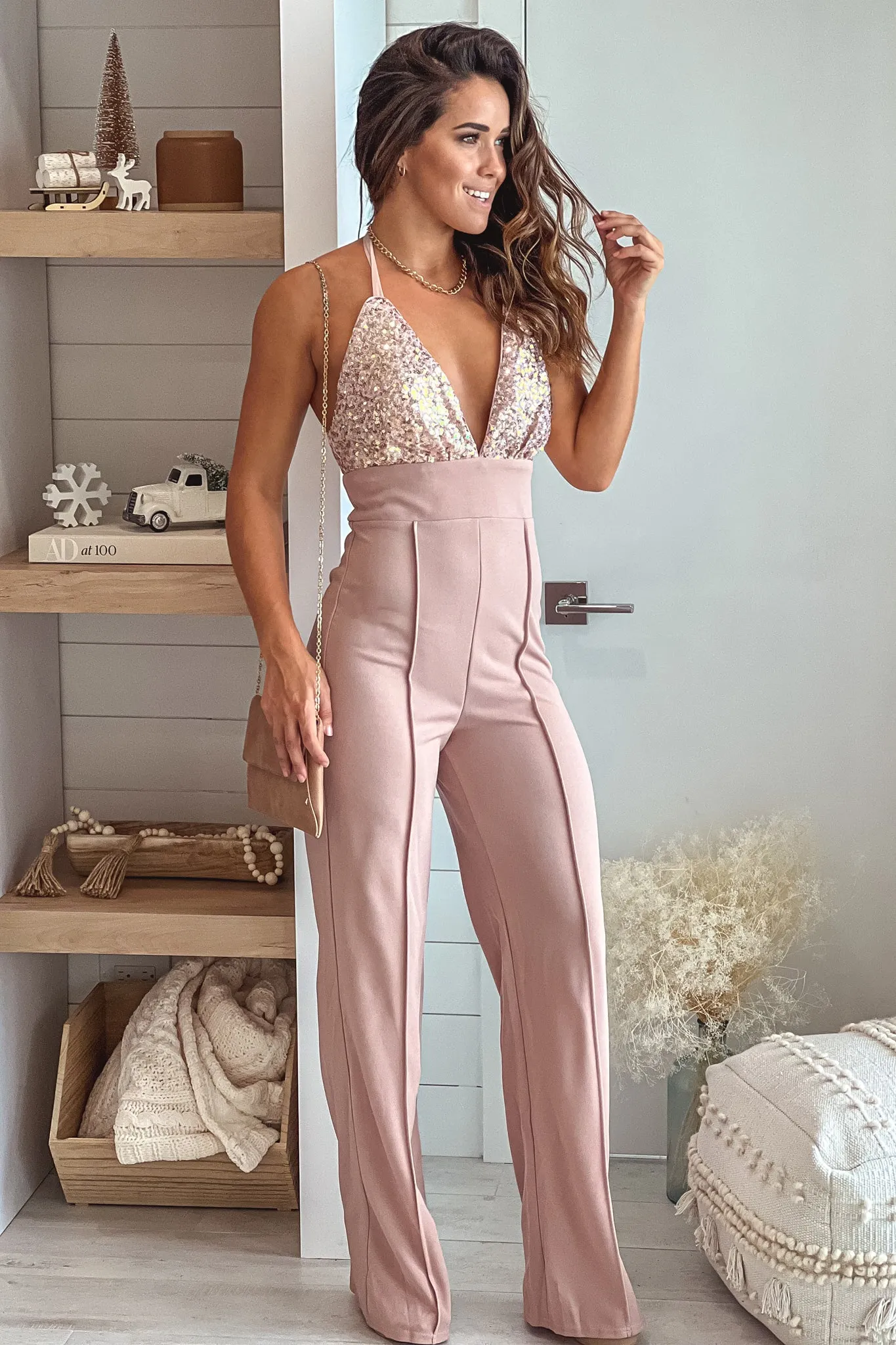 Rose Sequin Top Jumpsuit