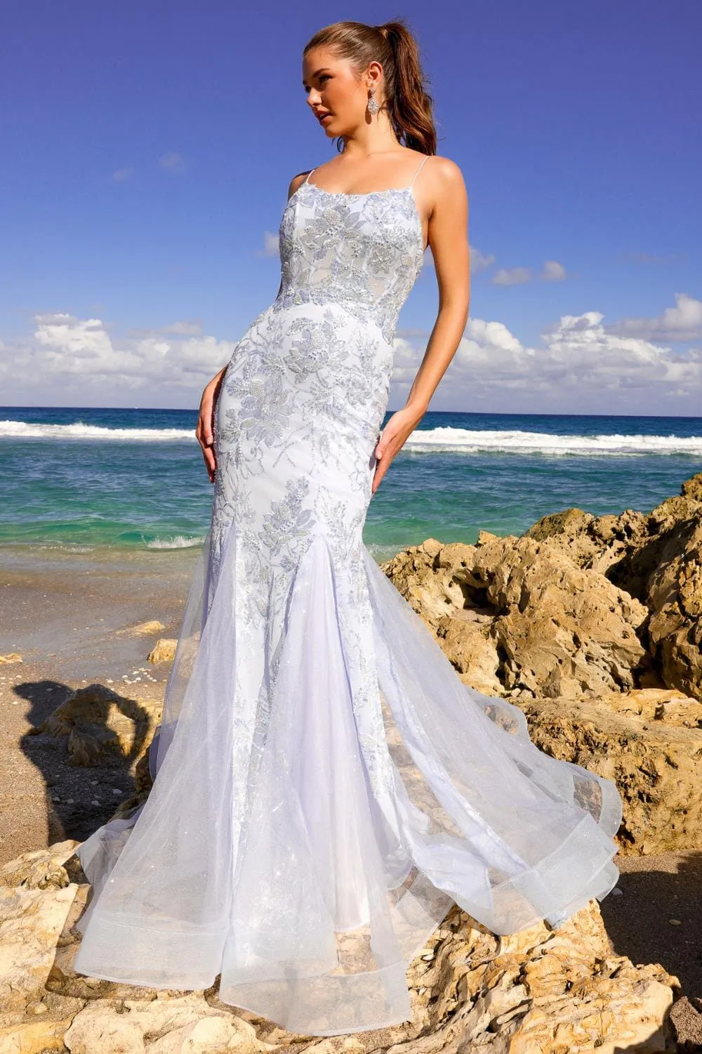 Sequin Print Sleeveless Mermaid Dress by Amelia Couture 7038