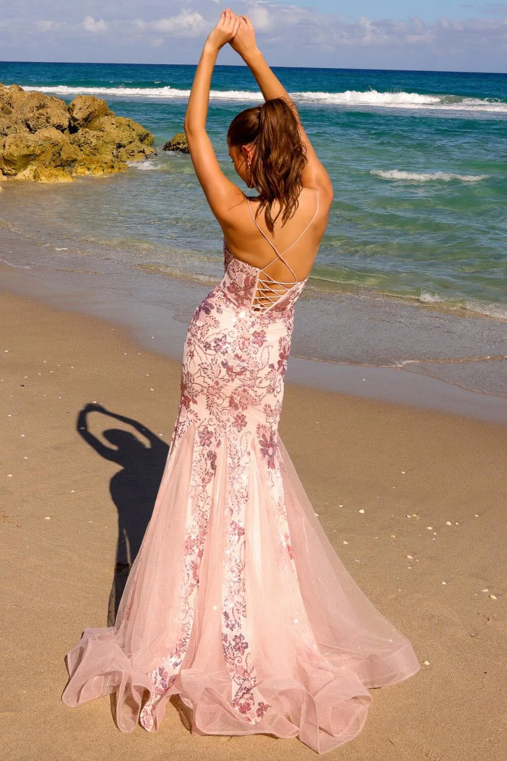 Sequin Print Sleeveless Mermaid Dress by Amelia Couture 7038