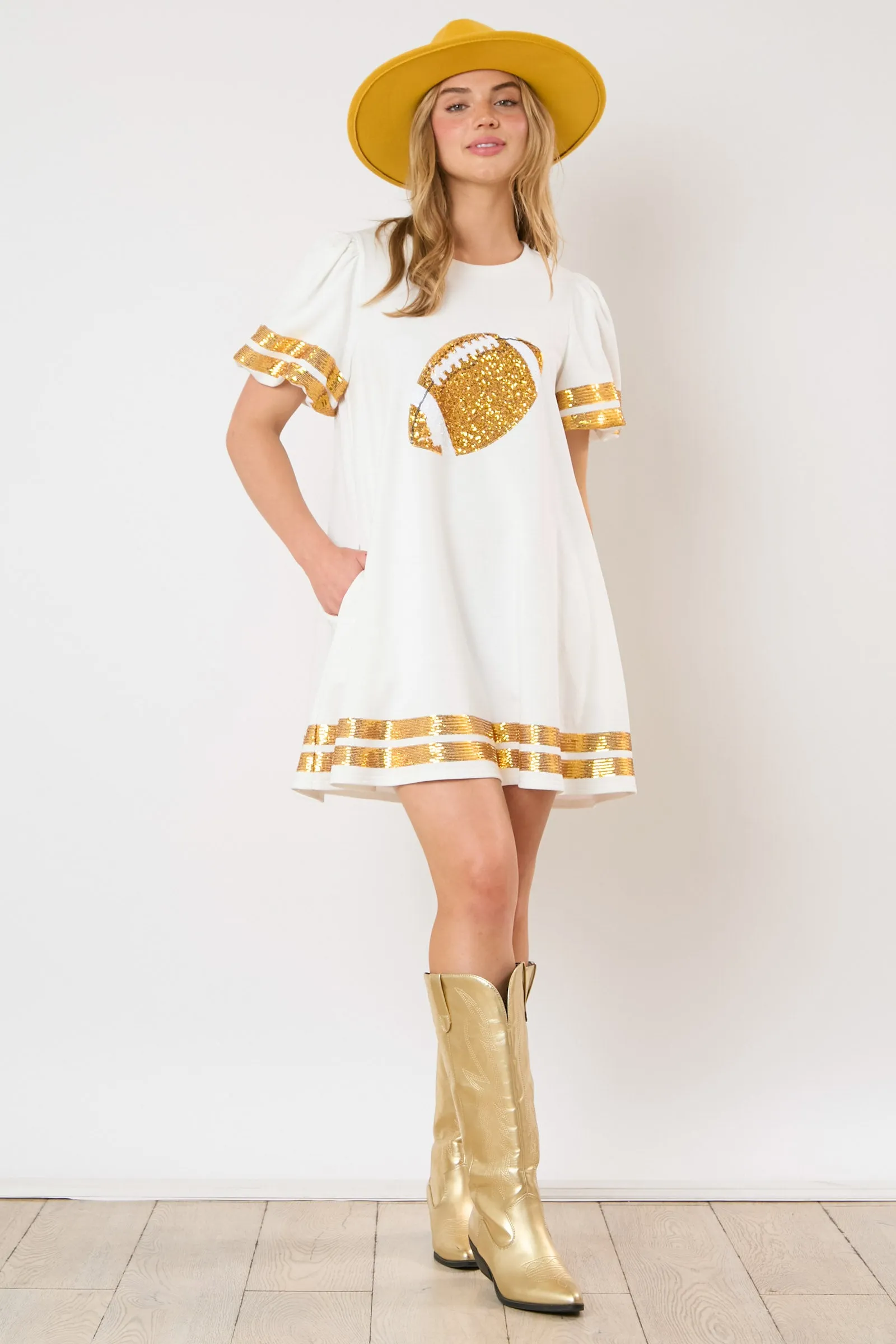 Short Sleeve Mini Dress Sequin Football Patch