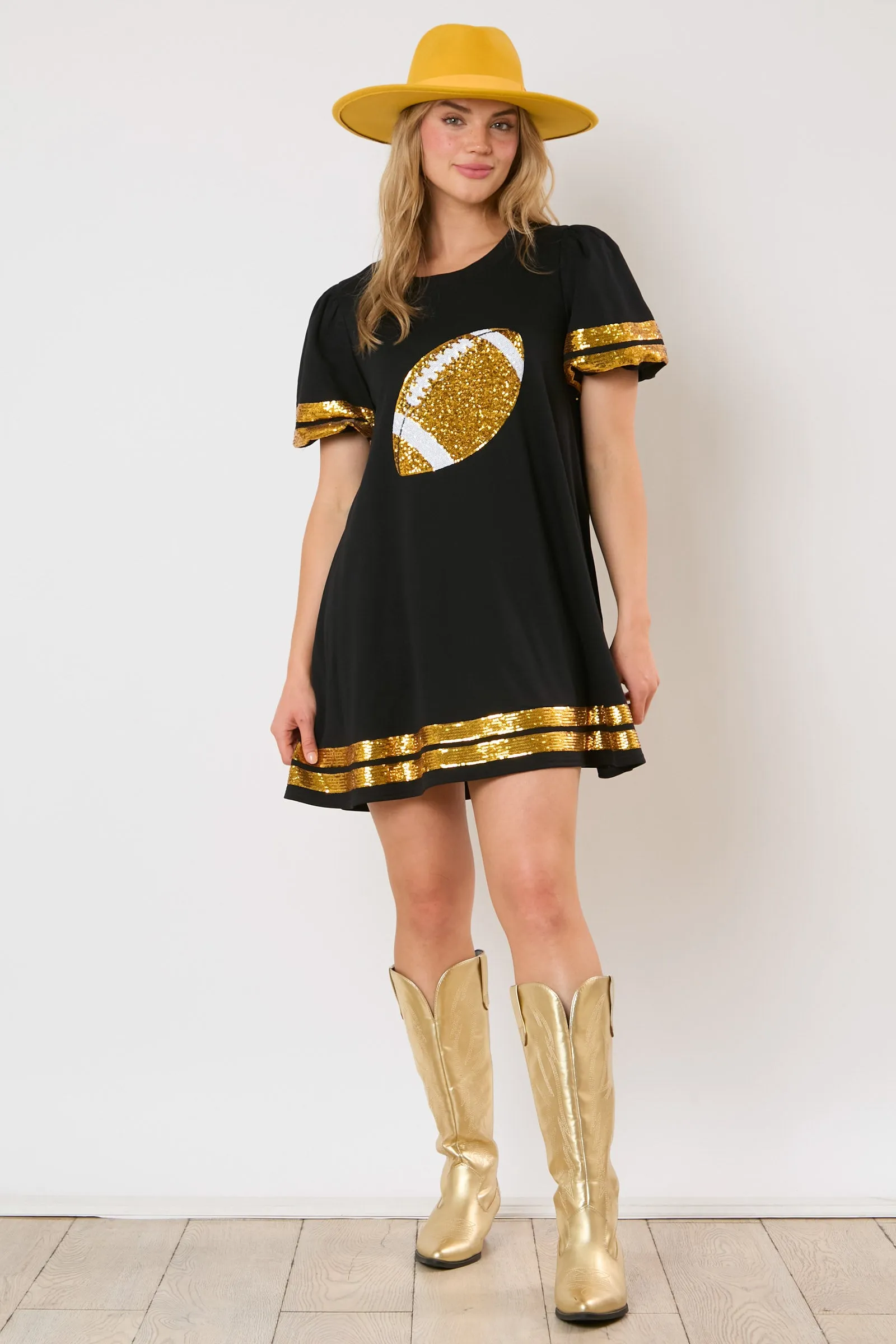 Short Sleeve Mini Dress Sequin Football Patch