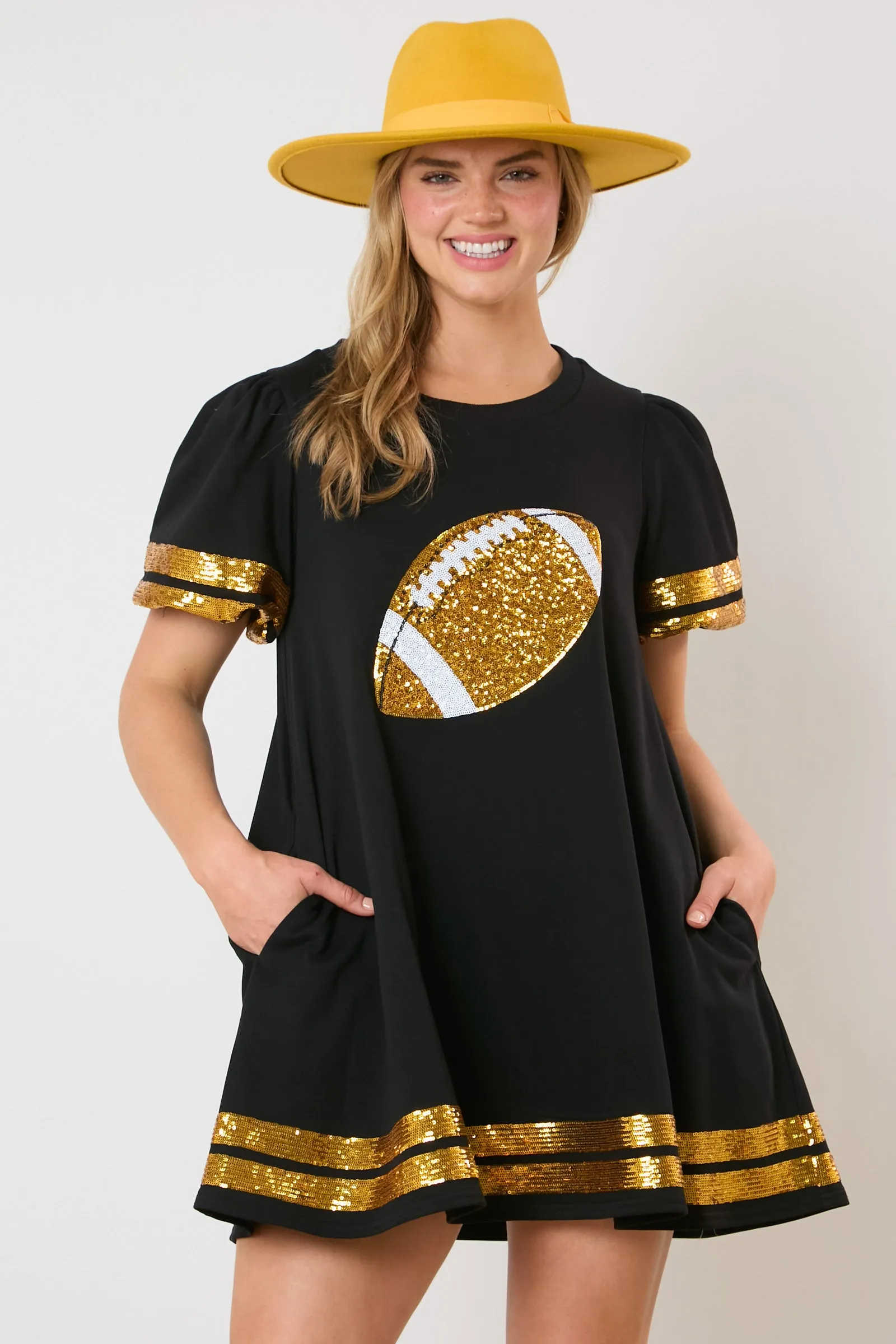 Short Sleeve Mini Dress Sequin Football Patch