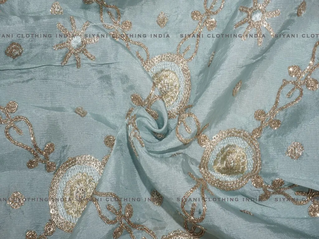 Sky Blue Gota Embroidered Silk Fabric