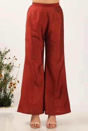 Solid Rust Silk Pallazo Pants