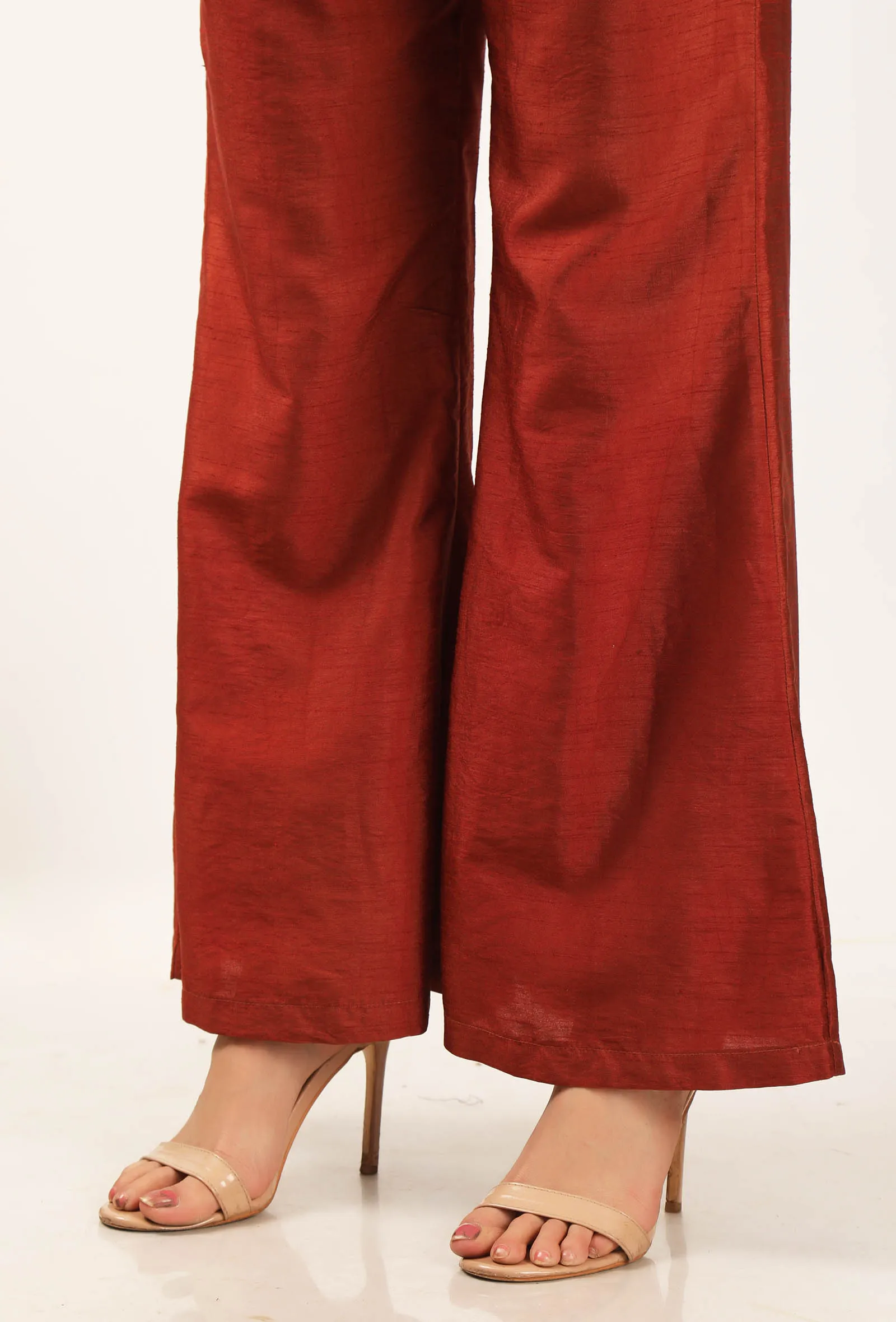 Solid Rust Silk Pallazo Pants