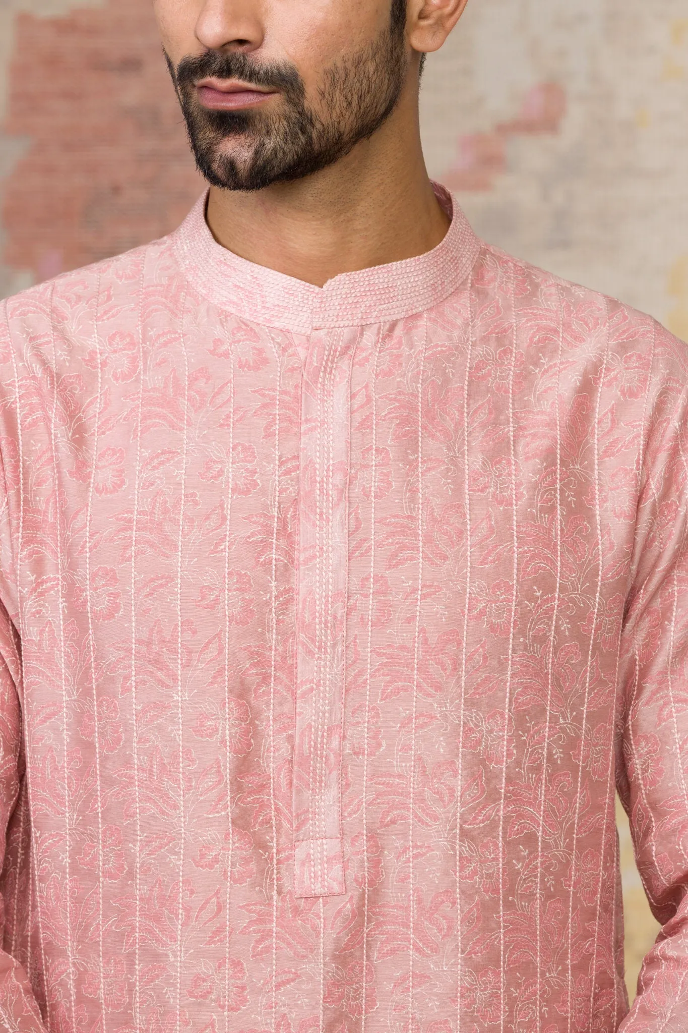 Usaamah Siddique In Rose Block Printed Short Kurta Set