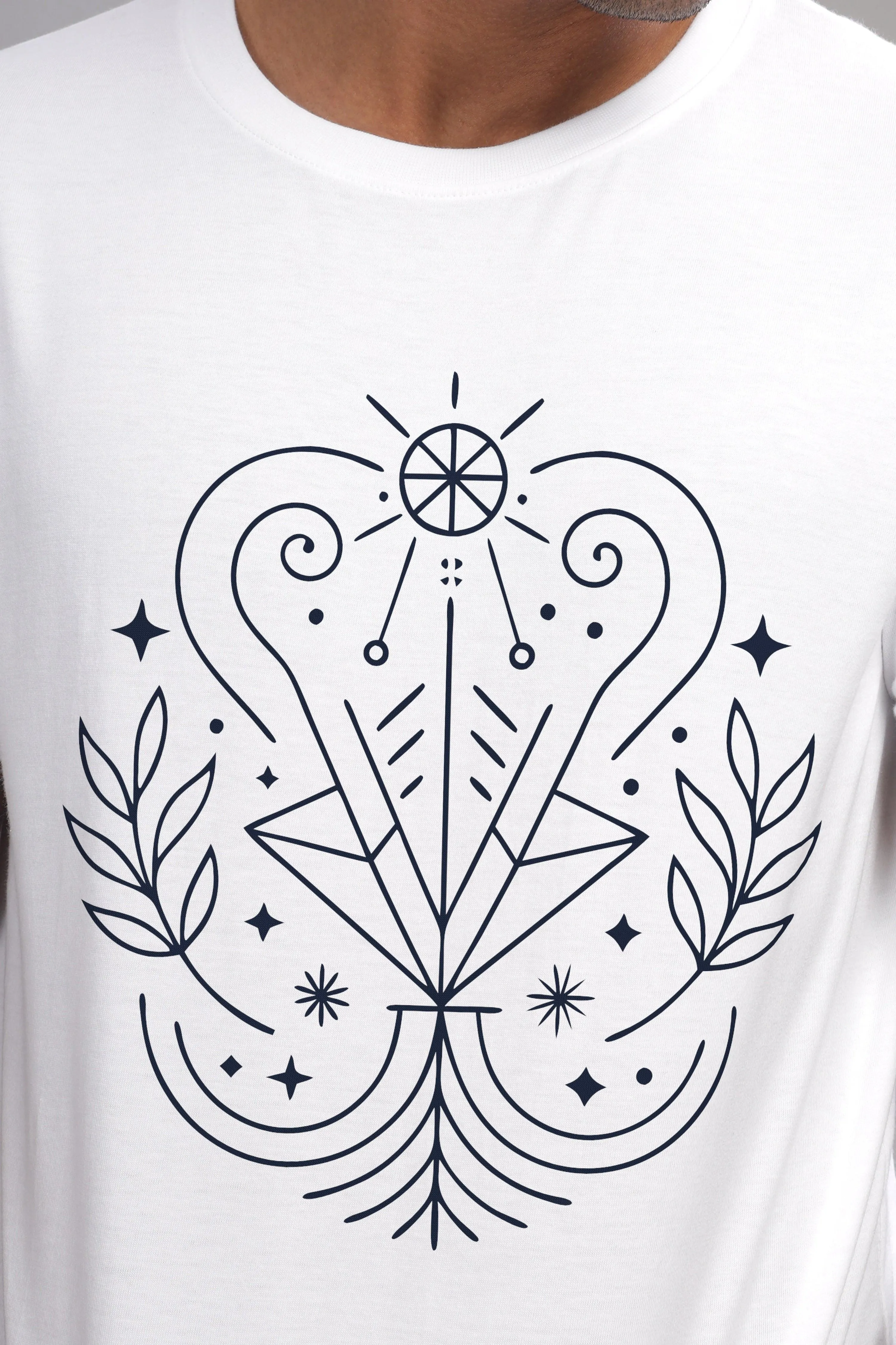 Virgo Vision White Half Sleeve Printed Round Neck T-Shirt