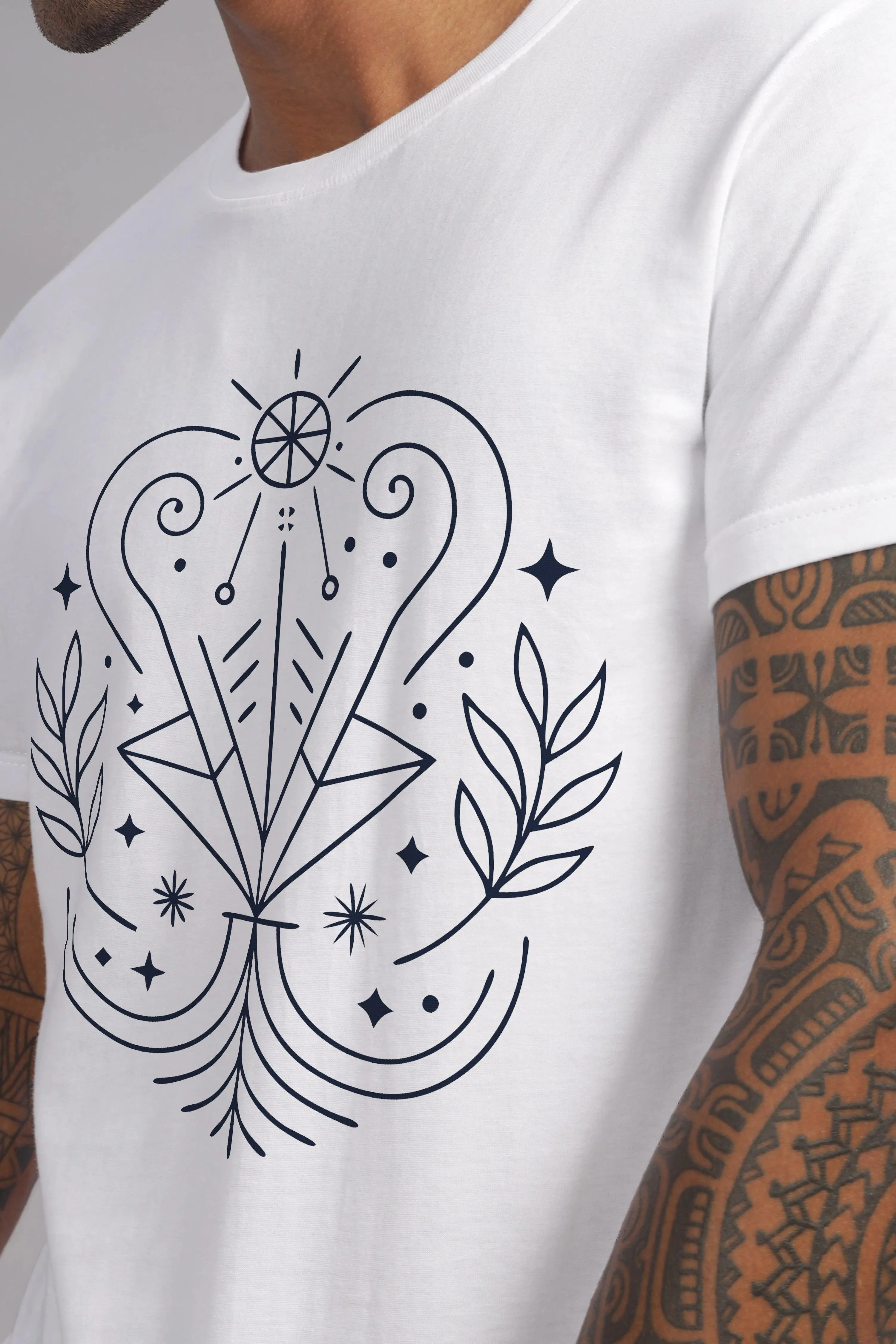 Virgo Vision White Half Sleeve Printed Round Neck T-Shirt